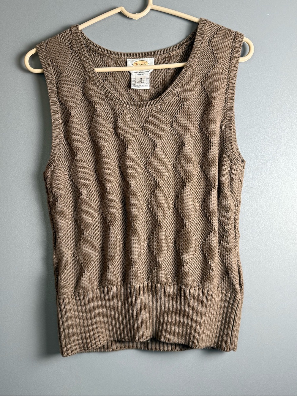Talbots Scoop-Neck Cable Knit Sweater Vest Tan Khaki Womens Sz M 100% Cotton